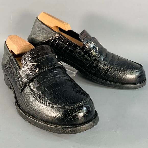MAISON MARGIELA Size 10 Black Croc Embossed Leather Loafer Flats - Picture 1 of 10